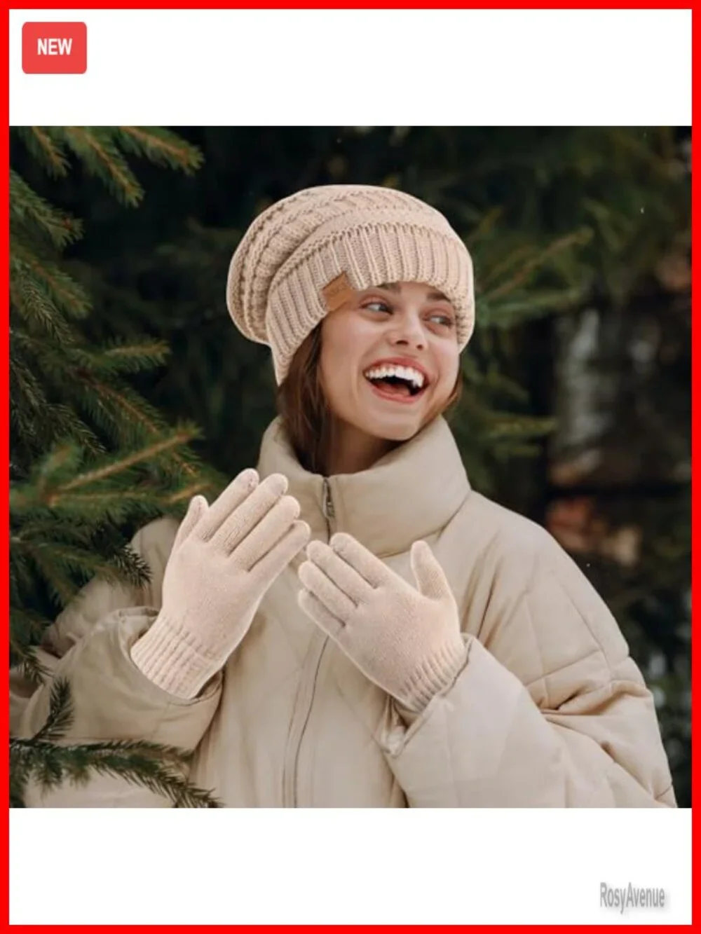 Fleece Lined Winter Hat with Touchscreen Gloves Set Skullies & Beanies